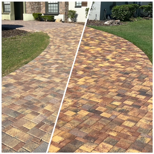 Paver Driveway Penetrating Water Based Sealant to enhance and protect.